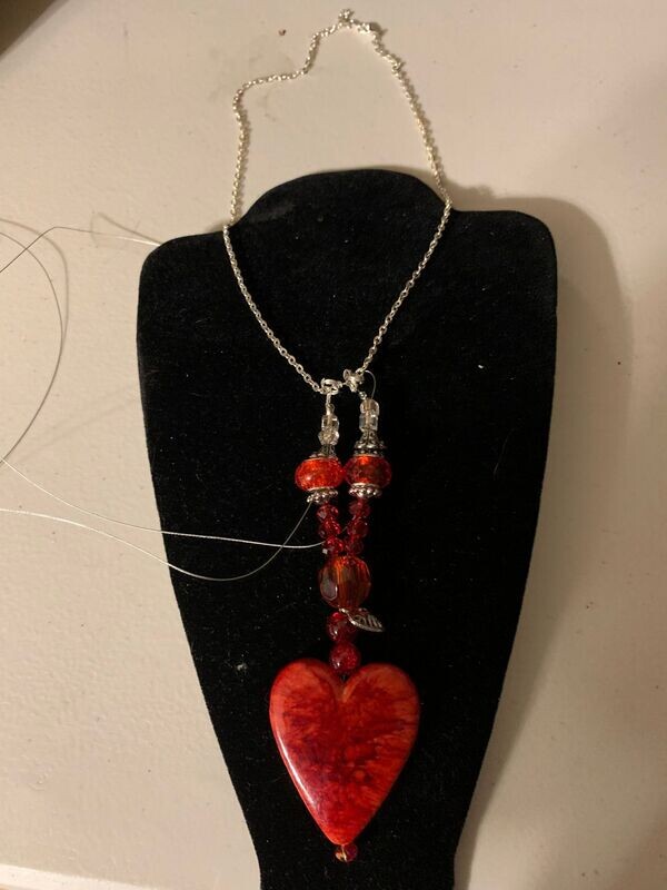 Necklace-Rhodochrosite-Heart--18"