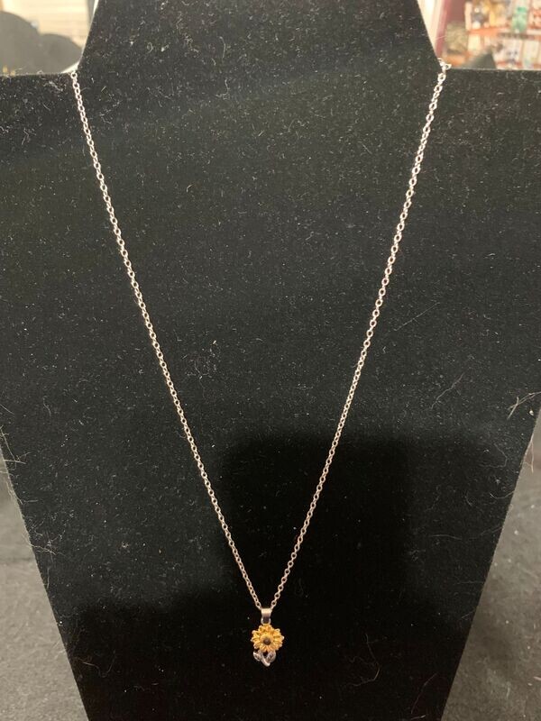 Necklace-Sterling Silver w/Sunflower.-19"