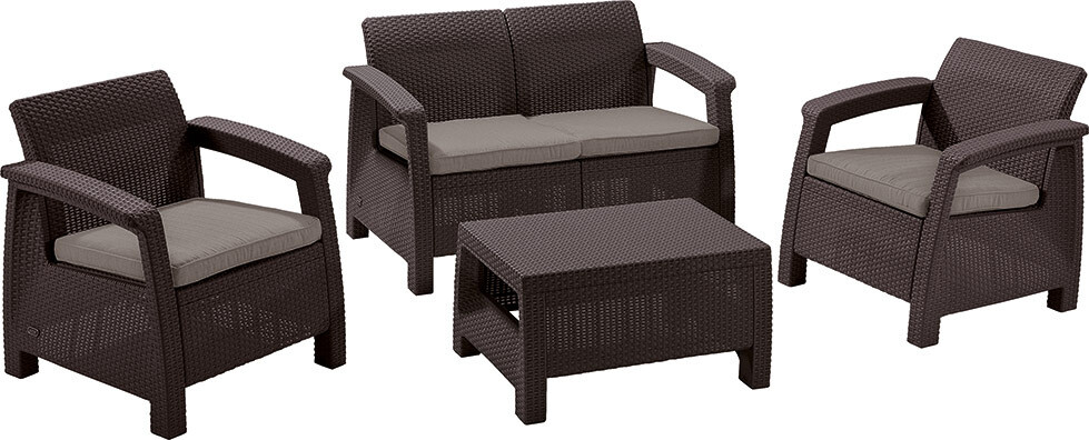 Комплект мебели Allibert Corfu Set (диван, 2 кресла, стол), коричневый