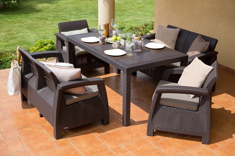 Комплект мебели KETER Corfu Fiesta Set (2 дивана, 2 кресла, стол), коричневый