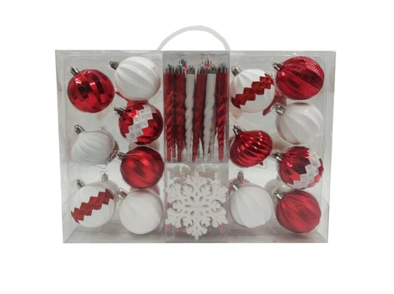 Набор ёлочных шаров, пластик, красный/белый микс, 51 шт в упаковке