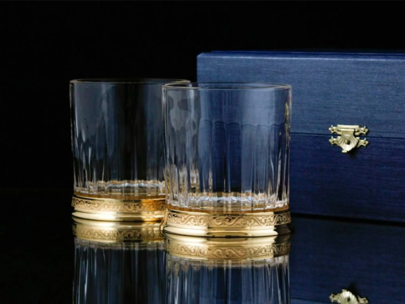 Дорогой подарок VIP клиентам Стакан для виски с индивидуальной гравировкой, покрытие золотом 999°