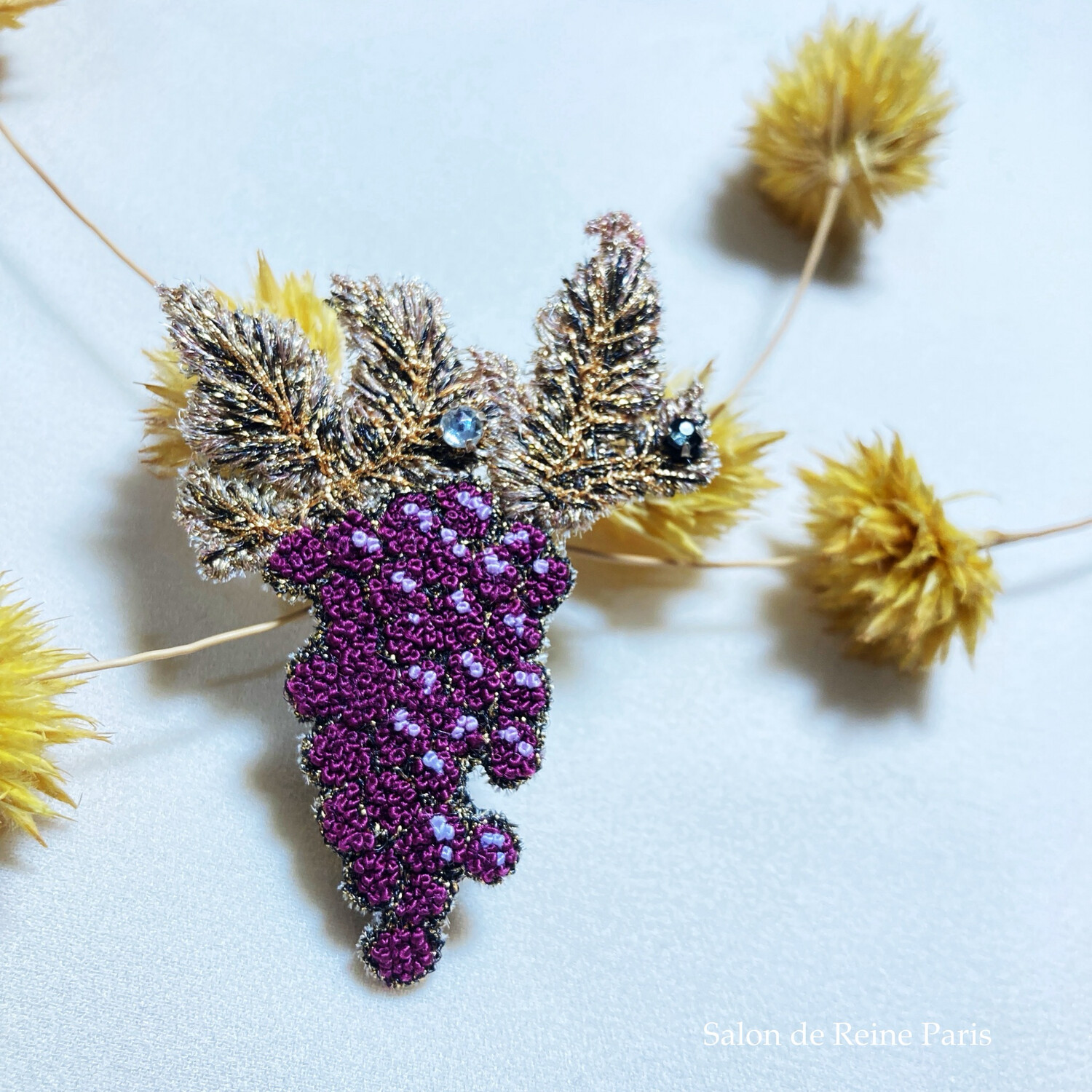 Broche La Vigne perles / soie