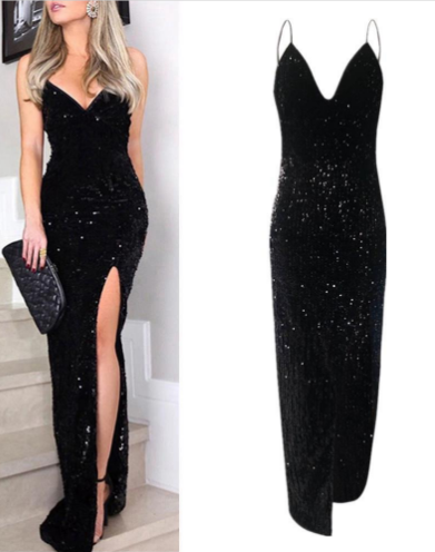Women Deep V Sequins Wrap Dress  Party Dress