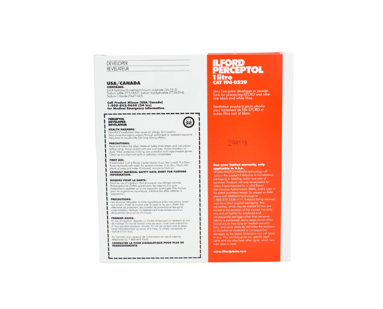 Ilford Perceptol Developer (Powder) for Black &amp; White Film - Makes 1 Liter