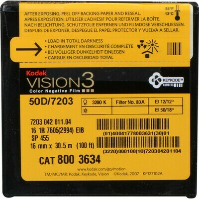 Kodak VISION3 50D Color Negative Film 7203 (16mm, 30.5m Roll, Single Perf)
