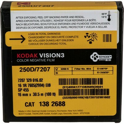 Kodak VISION3 250 D Color Negative Film 7207 (16mm, 30.5m Roll)