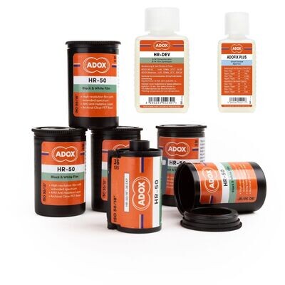 Adox HR-50 Kit with 6x 135/36 SPEED BOOST , Adox HR-Dev 100 ml concentrate and Adox Adofix Plus express fixer expired 05/2025