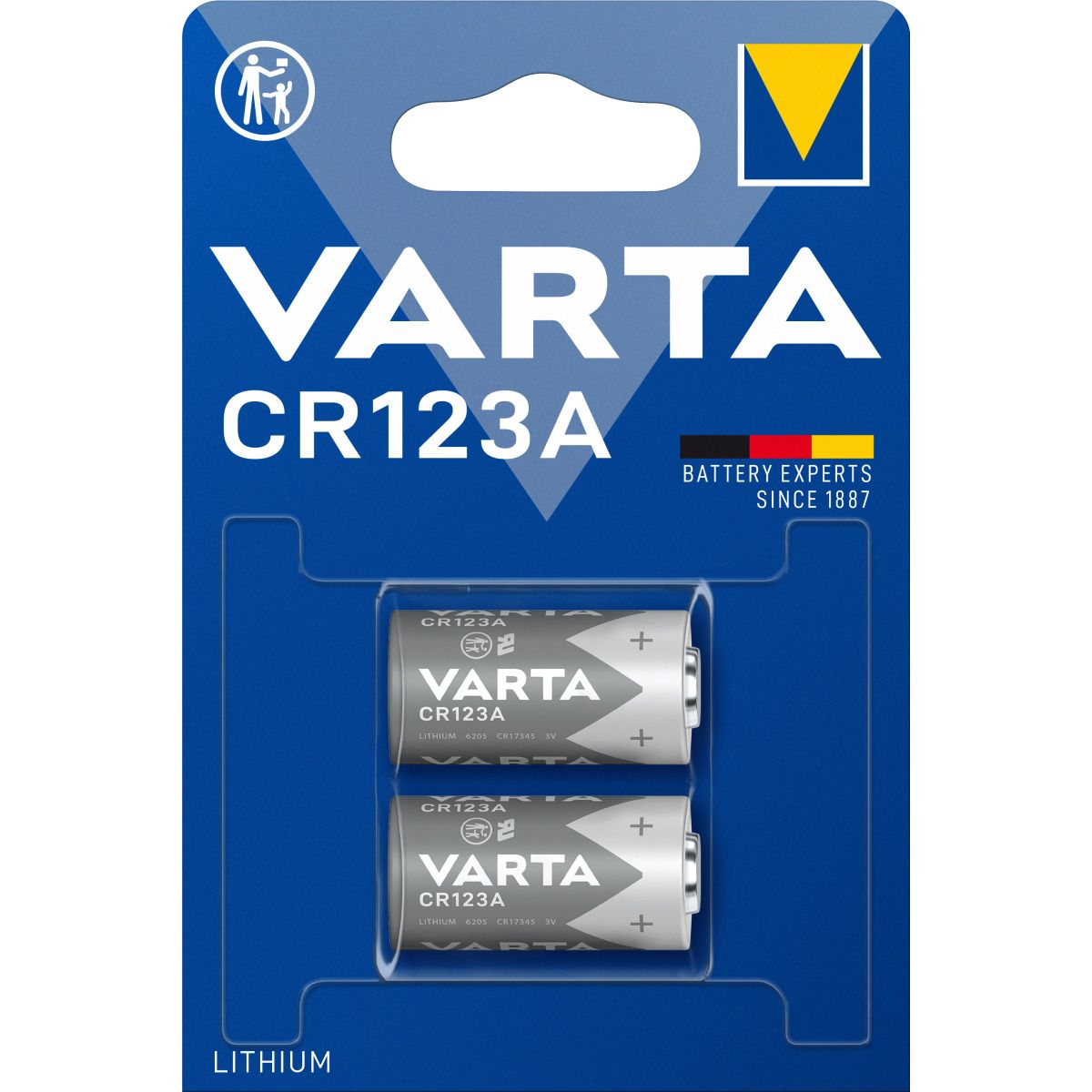 Varta CR 123 A Lithium AR1596 / 6205 Blister pack of 2 CR123A batteries