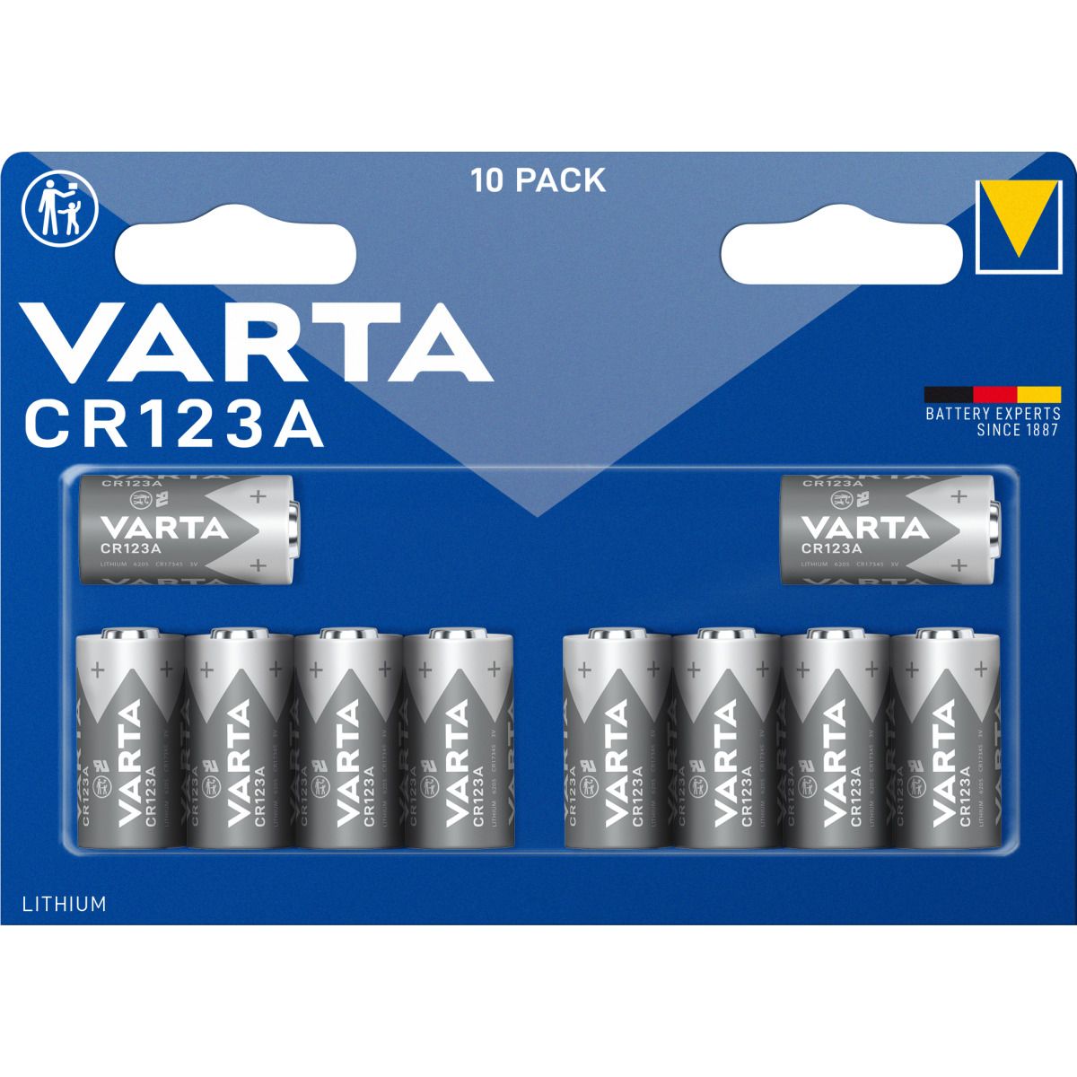 Varta CR 123 A Lithium AR1596 / 6205 Blister pack of 10 CR123A batteries