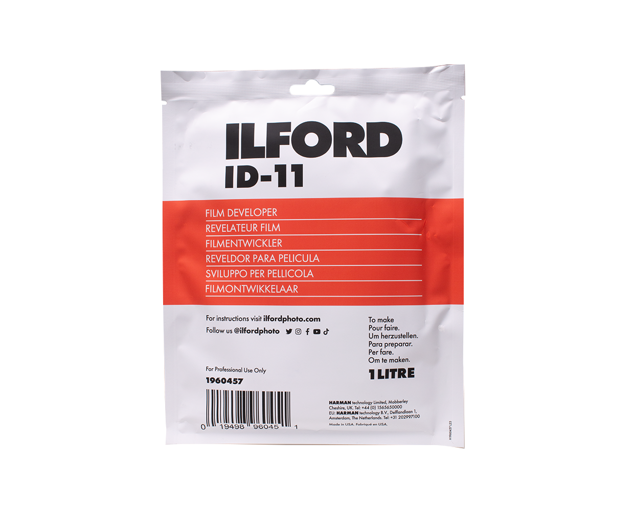 Ilford ID-11 Film Developer (Powder) for Black &amp; White Film - Makes 1 Liters