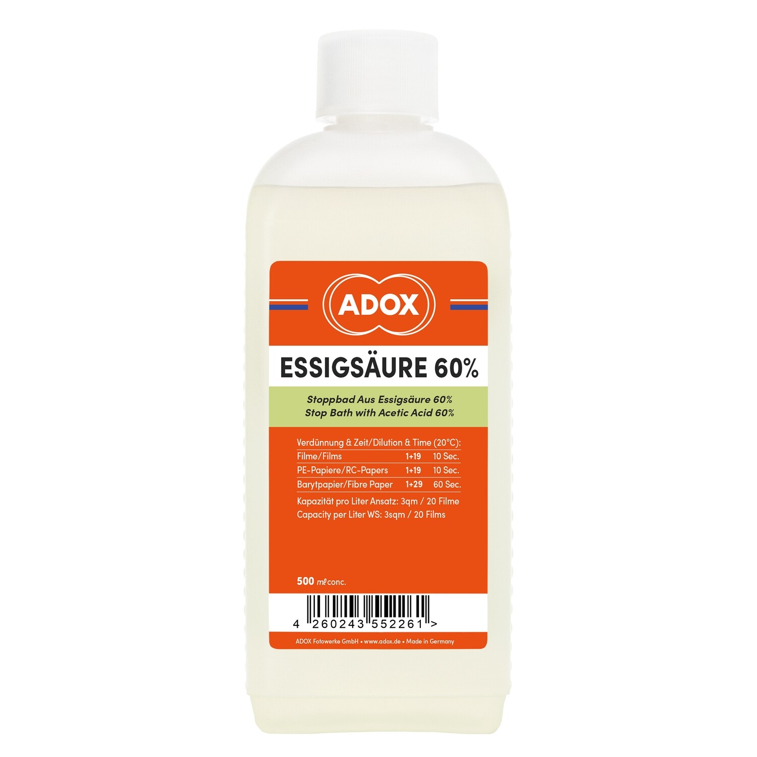 ADOX universal stop bath 500 Milliliter Bottle.
