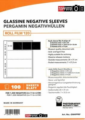 Peva Pergamin negative sleeves for 120 roll film (6x6 / 6x7) 100 sheets