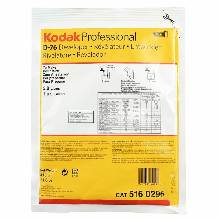 Kodak D-76 Developer (Powder) for Black &amp; White Film - Makes 3,8 Liter - 1058270 - Expired 07/2028