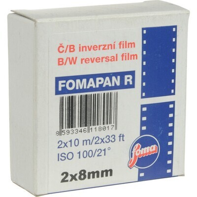 Fomapan b/w slide film R100 R 2x8 mm / 10 metres (Double Normal 8 NOT Super 8) Expired 05/2028