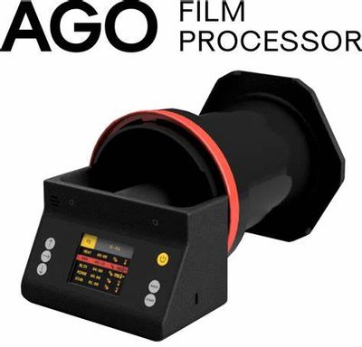 Vintage Visual AGO Film Processor with Two-Reel Paterson Tank - Automated film processing with a system.