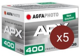 AGFA APX 400 135-36 - (New emulsion) ISO 400 photographic film for black and white paper images - expired 03/2030 pack of 5