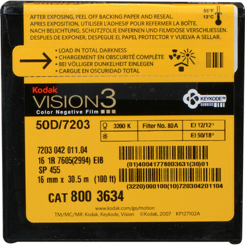 Kodak VISION3 50D Color Negative Film 7203 (16mm, 30.5m Roll, Single Perf) whitout Remjet layer