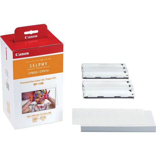 Canon RP-108 High-Capacity Color Ink/Paper Set for SELPHY CP910 - CP820 - CP 1000 - CP1200 - CP1300 CP1500 Printer