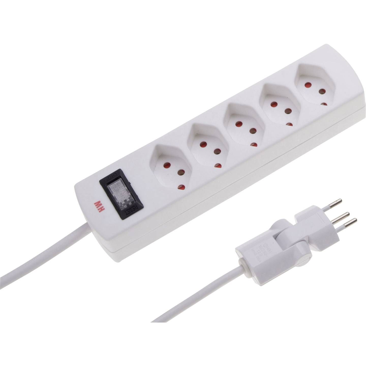 Max Hauri AG Safety Line 5-socket power strip, Type 13 BS, white, with switch, 2m, clip-clap.