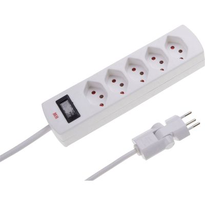 Max Hauri AG Safety Line 5-socket power strip, Type 13 BS, white, with switch, 2m, clip-clap.