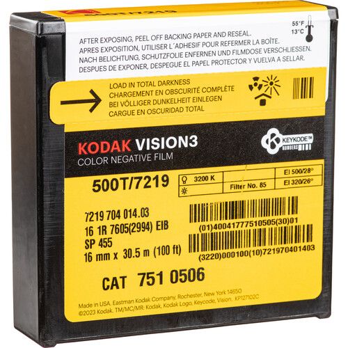 Kodak VISION3 500T Color Negative Film #7219 (16mm, 30.5m Roll) whitout Remjet
