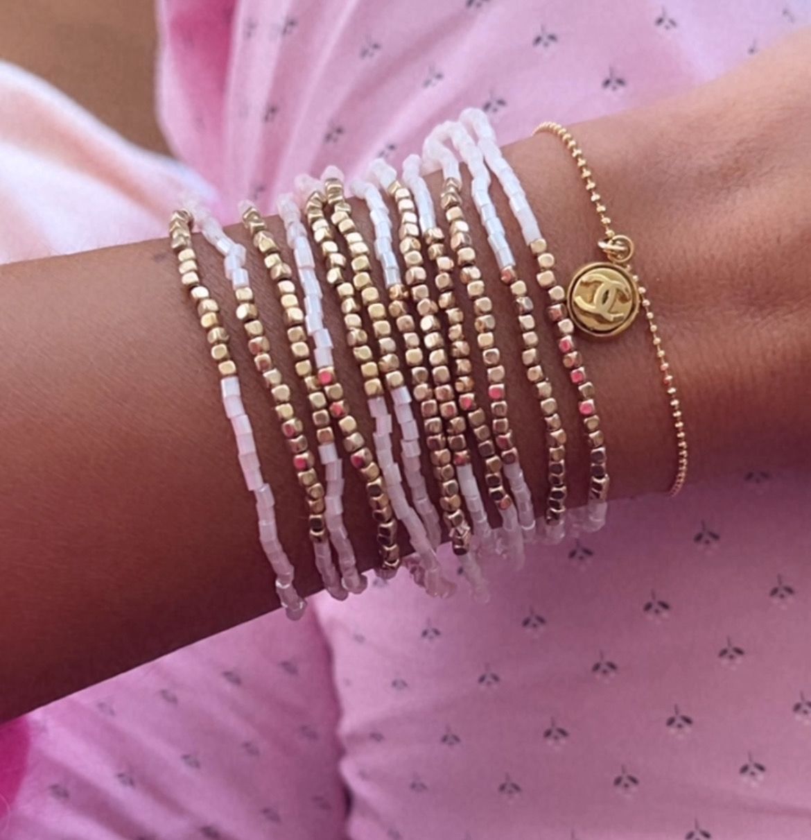 Nacre rose 3 bracelets
