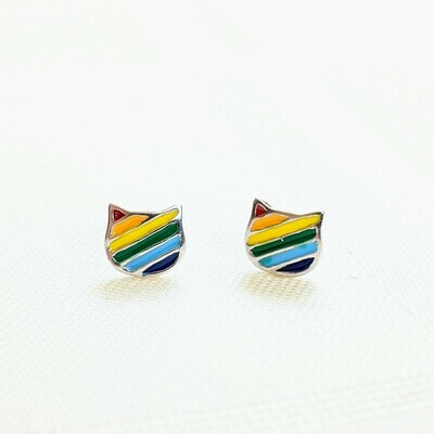Rainbow Striped Cats - Earrings