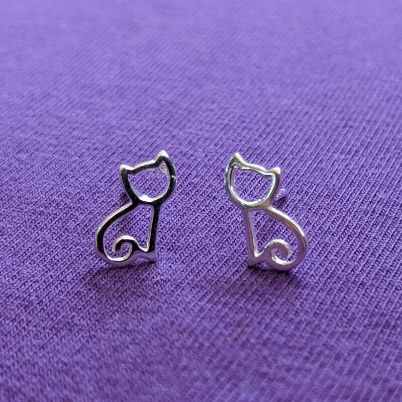 Hollow Silver Cats - Earrings