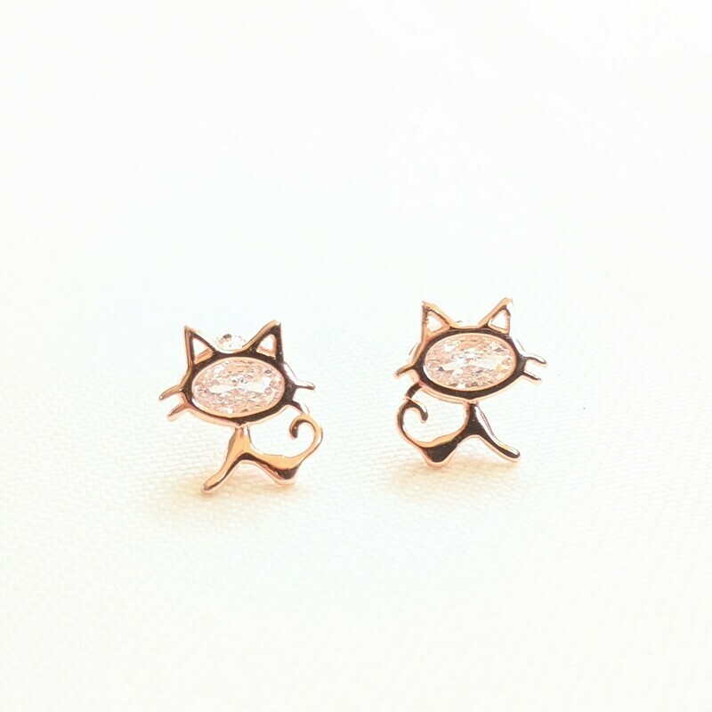 Sparkling Crystal Cat (Rose Gold) - Earrings