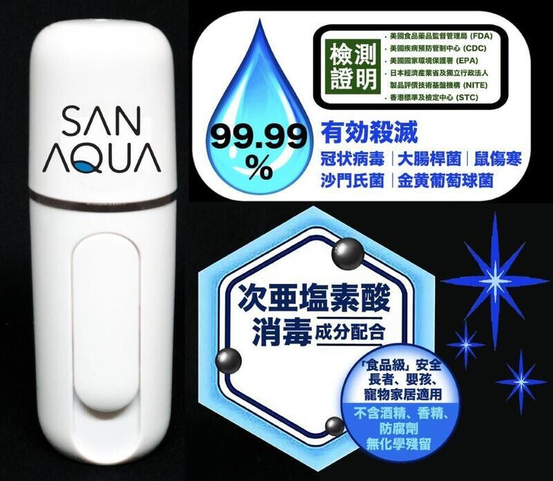 SanAqua 天然滅菌噴霧套裝 (納米噴霧機加450ml SanAqua 電解消毒水

SanAqua Combo 2.0