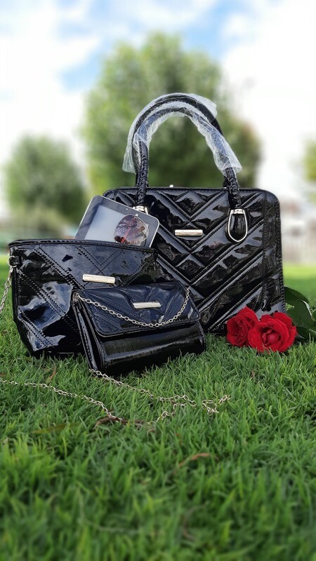 Cartera Black Charol 3 piezas 
