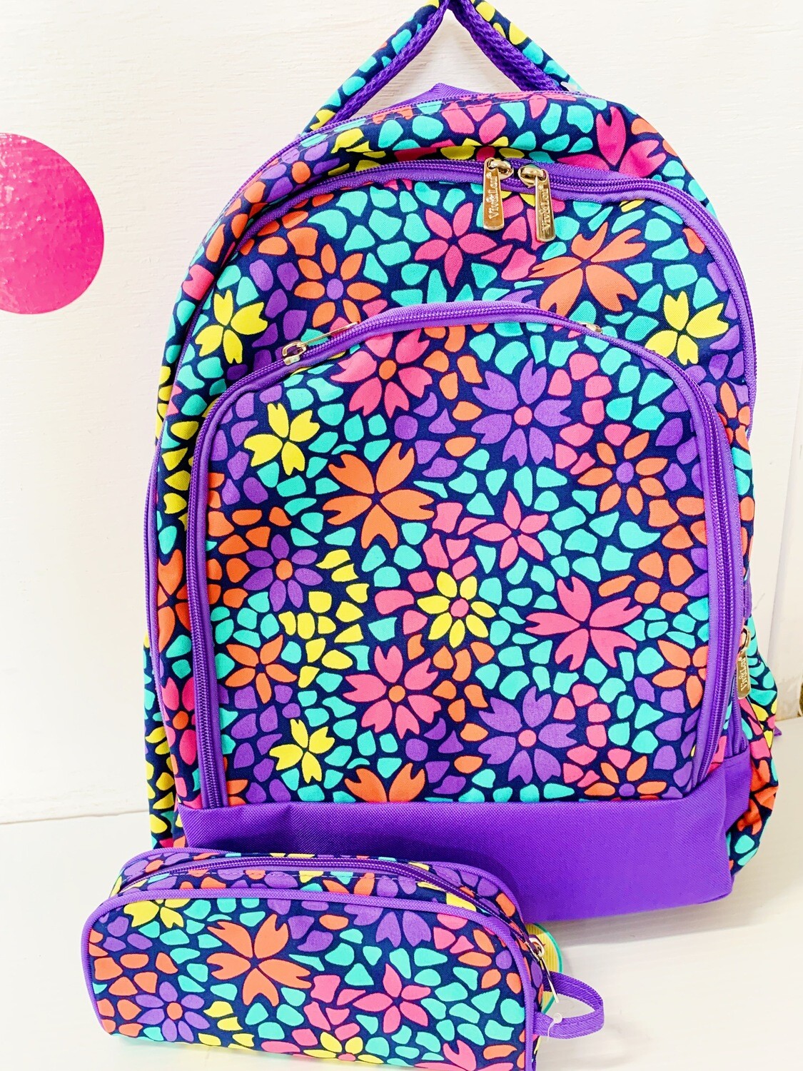 Purple Floral Backpack and Pencil Pouch Set