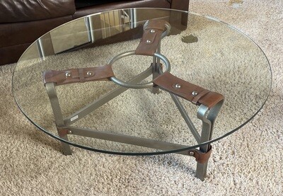 Leather Strap Iron & Glass coffee table Leather Strap Iron & Glass coffee table