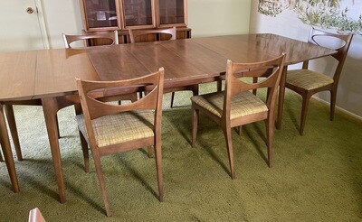 1959 MCM Drexel Profile Dining Room Table W/ 6 Chairs John Van Koert Mid Century Modern K46 K62 Drop Leaf