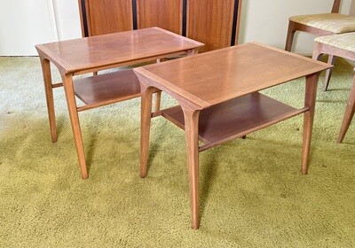 2pc 1961 MCM Drexel Profile Walnut End Table PAIR John Van Koert  K80 2-Tier Lamp Table Side tables Mid Century Modern