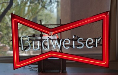Vintage Budweiser Beer Bowtie Neon Bar Sign  Bow Tie  Anheuser Busch Brewery Mt. Vernon Neon Sign Company