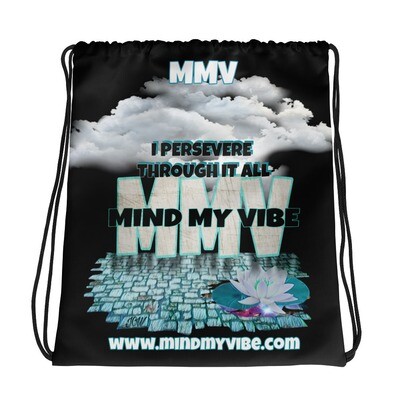 MMV - Lotus/Perseverance - Black 1Sided drawstring bag