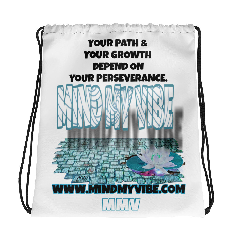 MMV - Lotus/Perseverance - White 1Sided drawstring bag