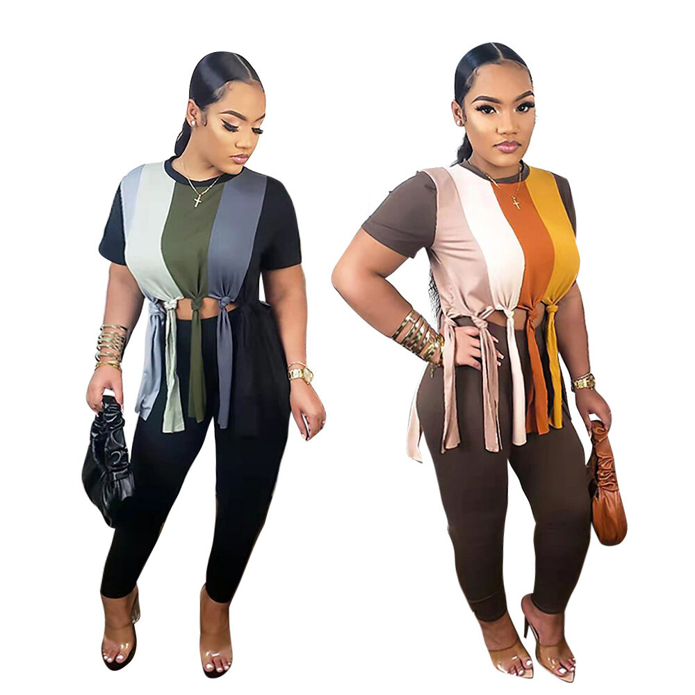 Spring two piece crop top and pants plus size women's sets