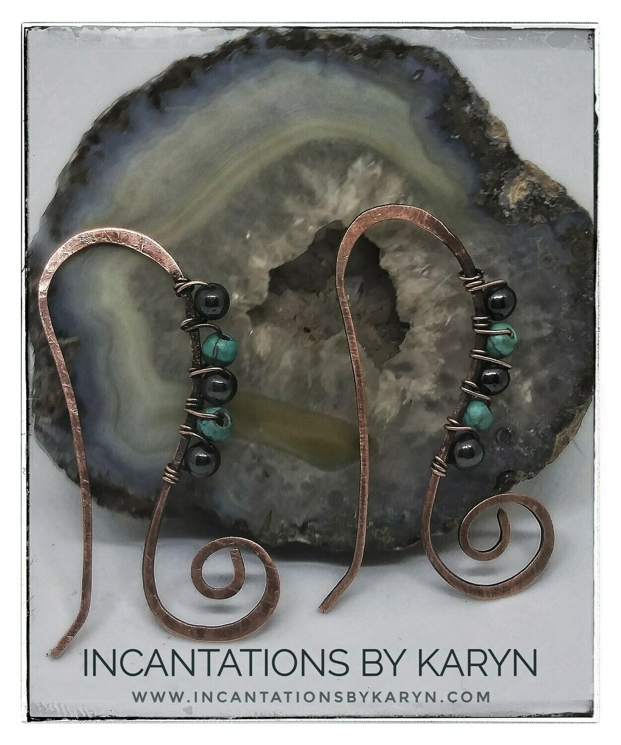 Copper/hematite/turquoise swirls