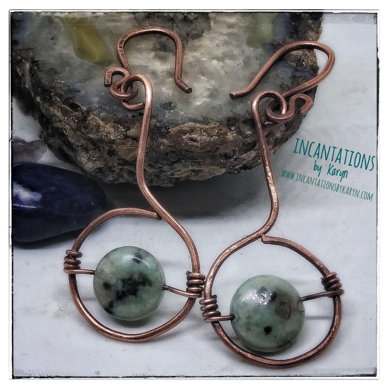 Speckled jasper &amp; copper earrings