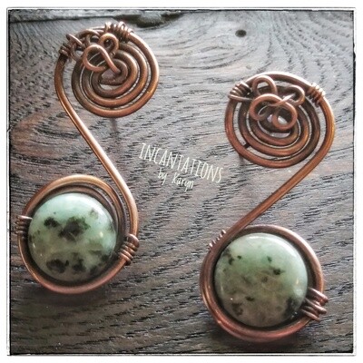 Copper post earrings with gems