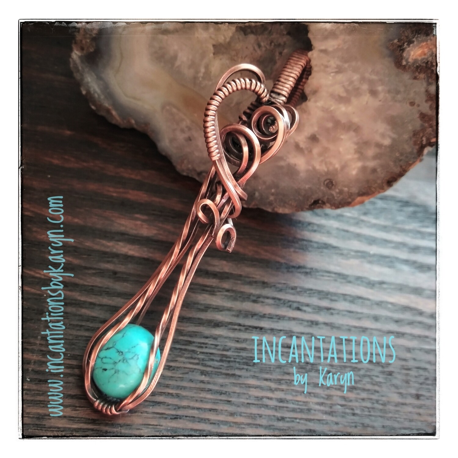 Floating Turquoise Wrapped in Copper