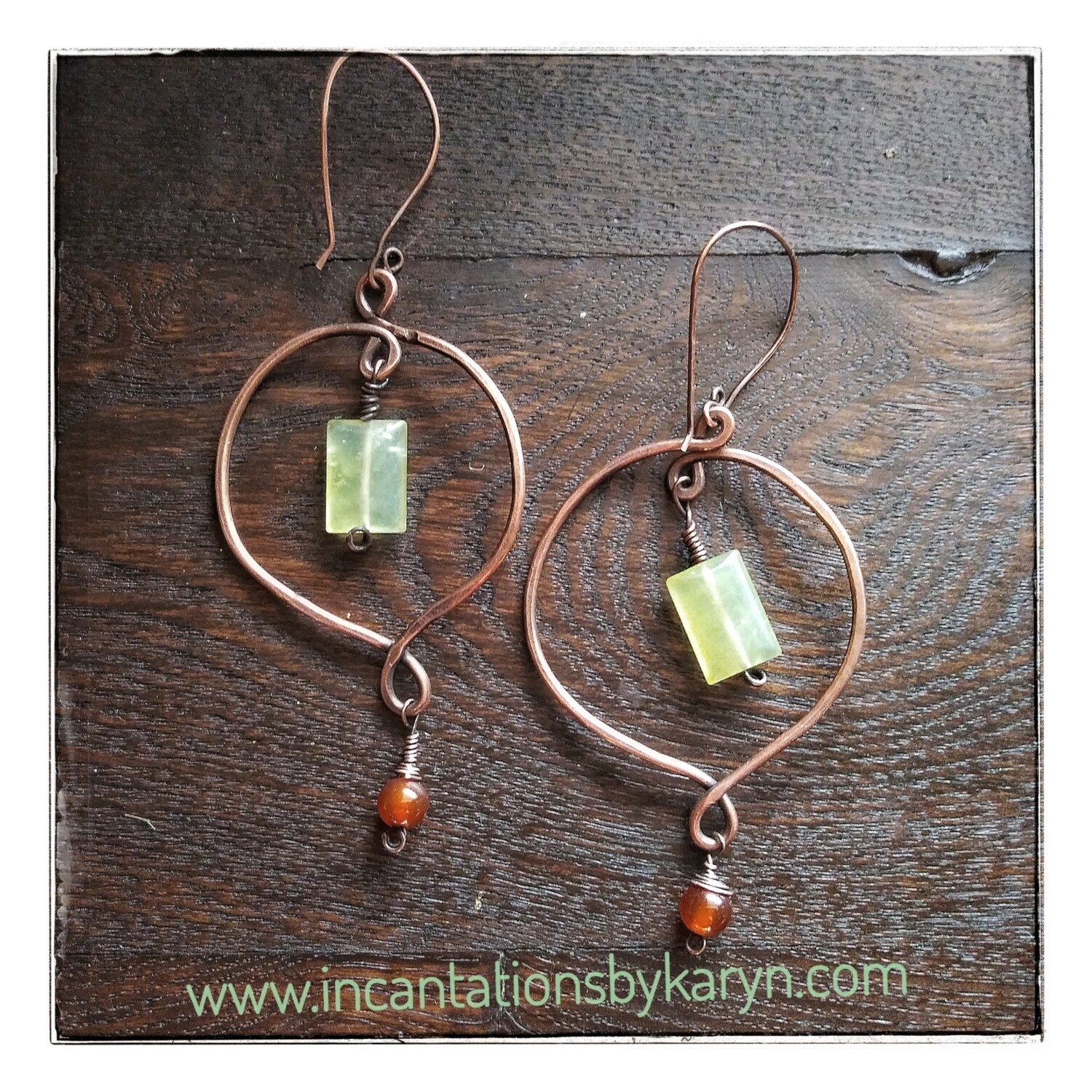 Jade &amp; Carnelian Copper Earrings