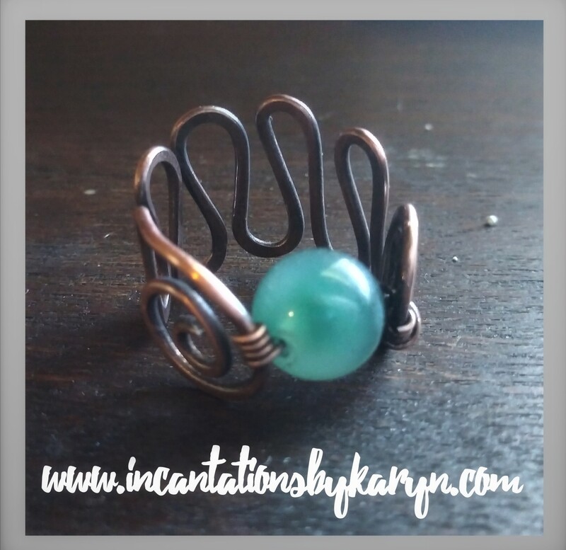 Jade &amp; Copper Squiggle Ring