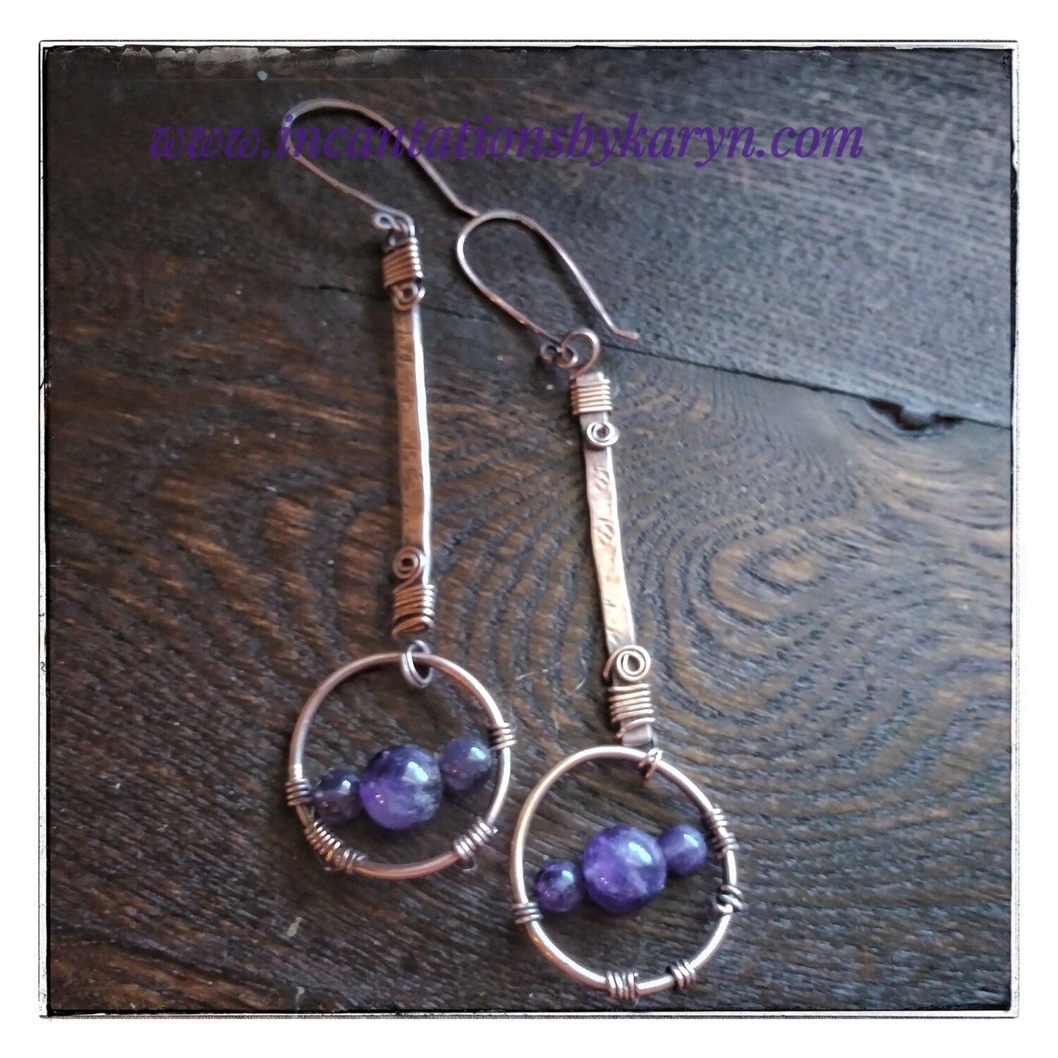 Amethyst &amp; Copper Earrings
