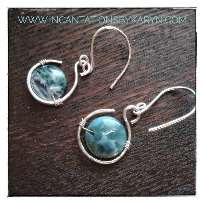 Sterling silver &amp; green agate earrings