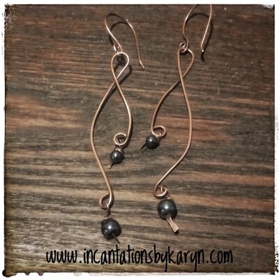 Copper earrings with hematite briolettes