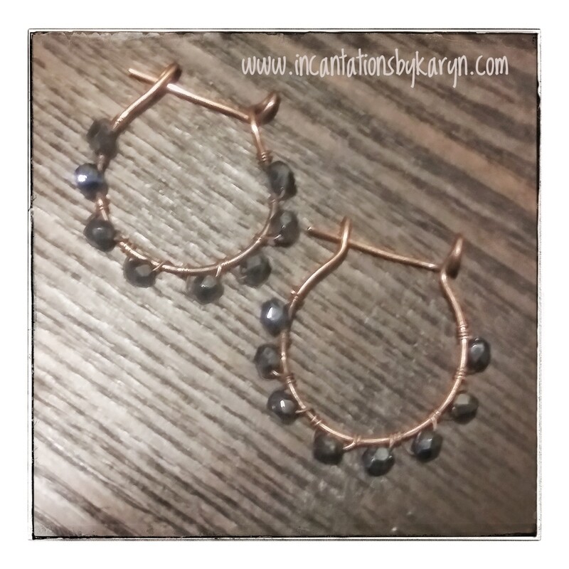 Handmade copper &amp; hematite hoops